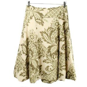 DKNY Beige & Green Floral Print Silk Bubble Hem A-Line Skirt Size 4